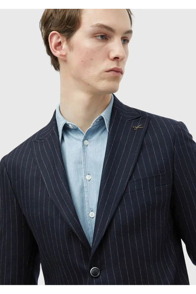 Ramsey Μπουφάν με ρίγες Navy Blue Zeroweight Slim Fit με μάλλινο μείγμα