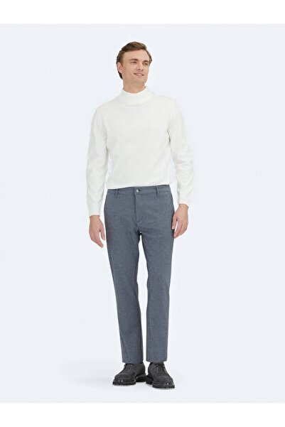 Kip Pantaloni casual din amestec de bumbac, cu țesătură simplă, albastru bleumarin