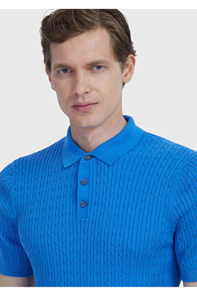 Ramsey Πλεκτό με μπλε γιακά πόλο ζακάρ βαμβακερό μείγμα