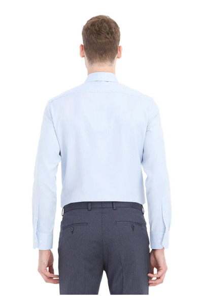 Ramsey Ανοιχτό μπλε μονόχρωμο υφαντό πουκάμισο με κλασικό βαμβακερό μείγμα