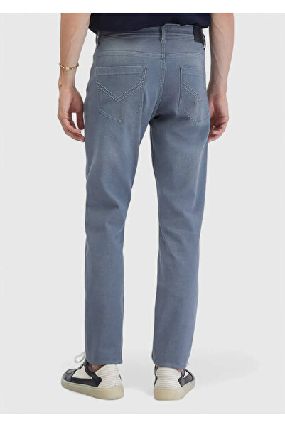 Ramsey Blue Straight Slim Fit Denim Cotton Blended Trousers
