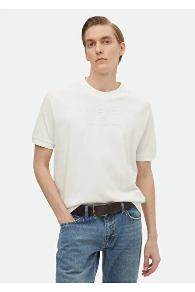 Ramsey Ecru Crew Neck 100% Cotton T-Shirt - Printed