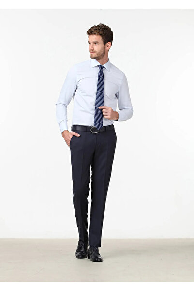 Ramsey Ανοιχτό μπλε ίσιο πουκάμισο με κανονική εφαρμογή, υφαντό κλασικό βαμβακερό πουκάμισο