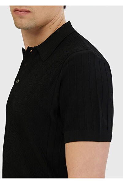 Ramsey Μαύρο πλεκτό ζακάρ με λαιμό πόλο