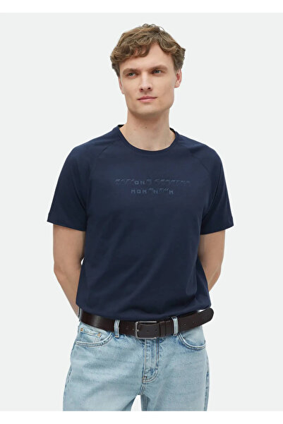 Ramsey 100% Cotton Navy Blue Printed Crew Neck T-Shirt