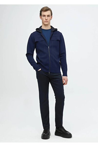 Ramsey Μπλε γιακά πόλο ζακέτα με απλό πλέγμα