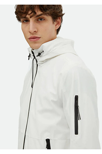 Ramsey Λευκό κανονικό παλτό με κουκούλα casual υφαντό