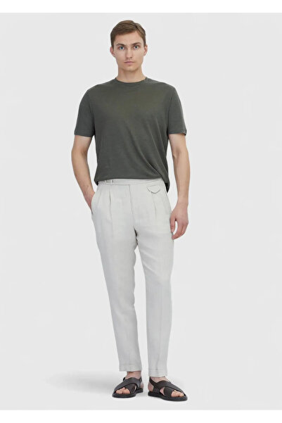 Ramsey Khaki Plain Crew Neck 100% Linen T-Shirt