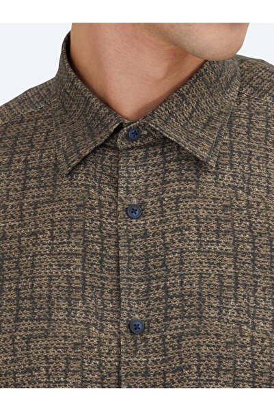 Kip Καφέ ριγέ κανονική εφαρμογή υφαντό casual 100% βαμβακερό πουκάμισο