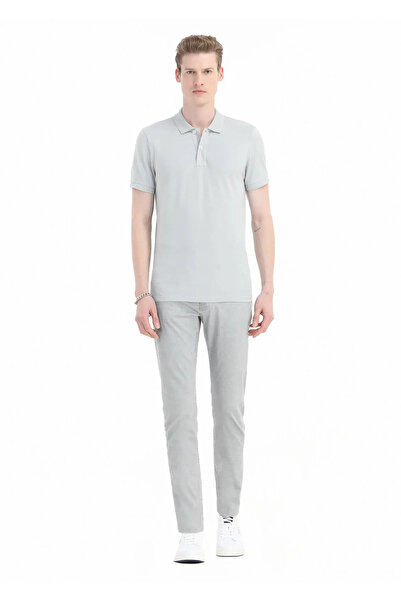 Ramsey Light Gray Printed Polo Neck 100% Cotton T-Shirt