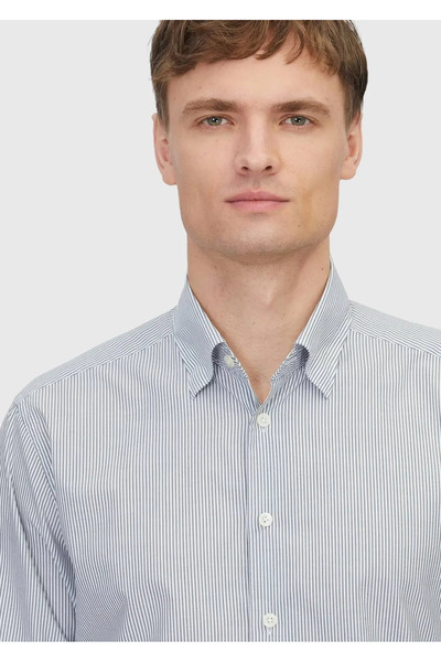 Ramsey Γκρι ριγέ Casual Fit υφαντό πουκάμισο casual από 100% βαμβάκι