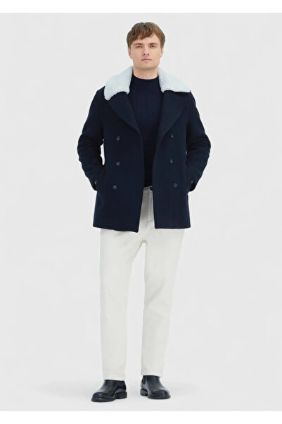 Ramsey Navy Blue Regular Fit Casual Woven Coat