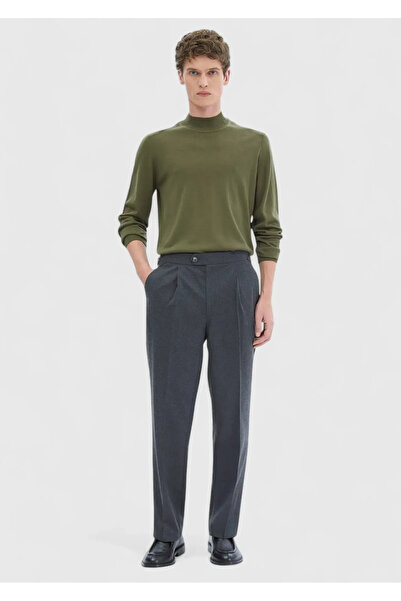 Ramsey Ανθρακί ίσιο υφαντό παντελόνι Loose Fit Casual