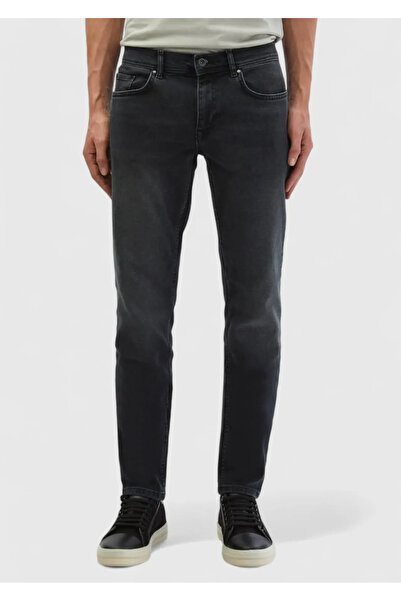 Ramsey Dark Gray Straight Slim Fit Denim Cotton Blended Trousers