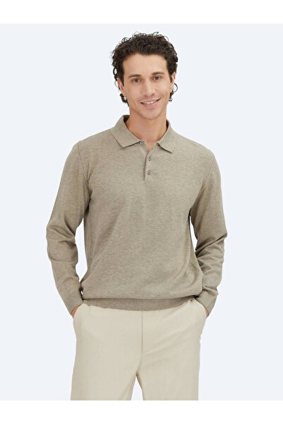 Kip Бежевий светр з поло-комірцем, прямий в'язка