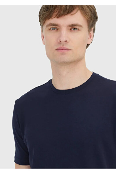 Ramsey Navy Plain Crew Neck Cotton Blended T-Shirt