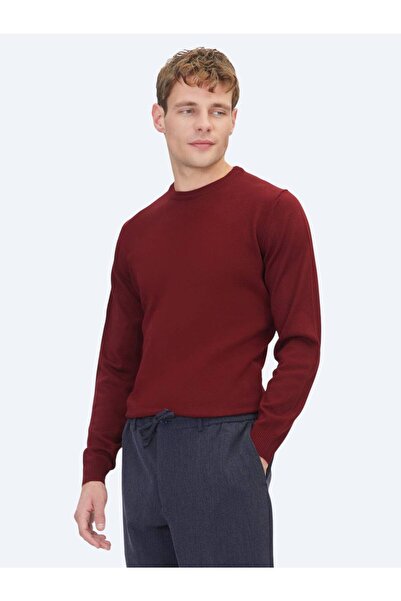 Kip Burgundy Crew Neck Plain Knit Sweater