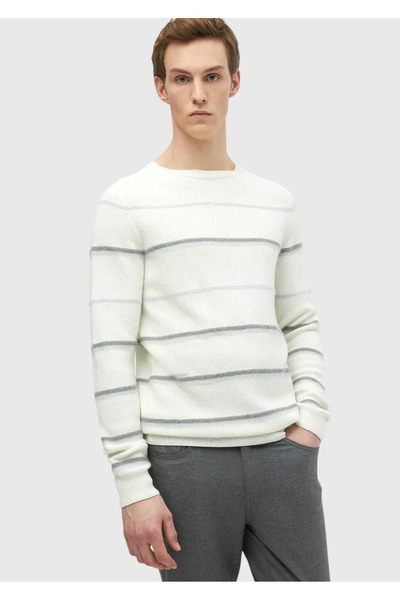 Ramsey Екрю велосипедний комір смугастий вовняний трикотажний светр