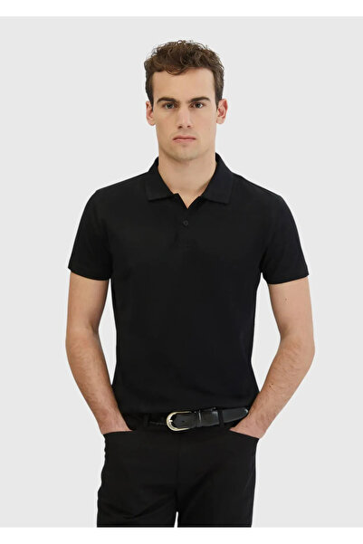 Ramsey Black Plain Polo Neck 100% Cotton T-Shirt