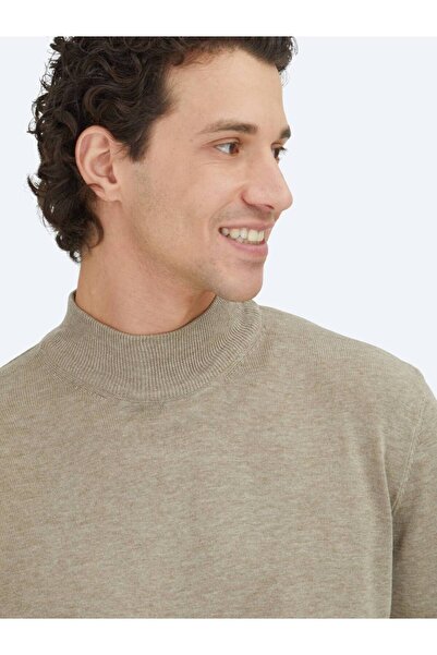Kip Beige Half Turtleneck Plain Knit Sweater