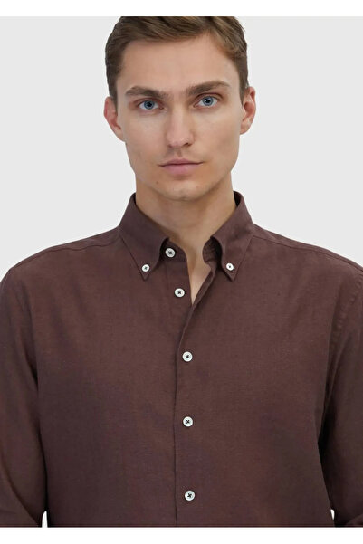 Ramsey Tile Plain Casual Fit Woven Casual Cotton Blend Shirt
