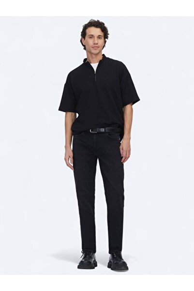 Kip Μαύρο τζιν βαμβακερό παντελόνι με λεπτή εφαρμογή