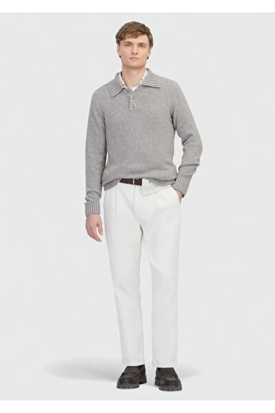 Ramsey Mink Polo Neck Plain Knit Wool Blend Sweater