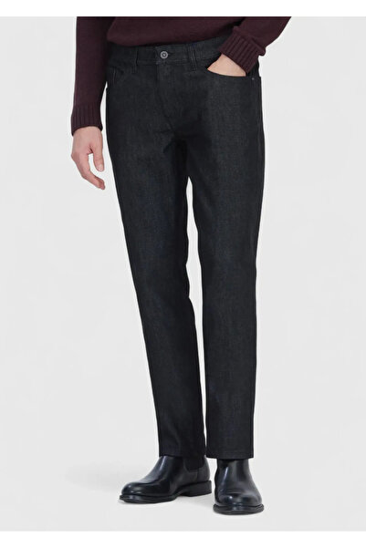 Ramsey Black Straight Slim Fit Denim Cotton Blended Trousers