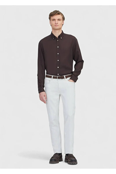 Ramsey Brown Plain Woven Casual Shirt