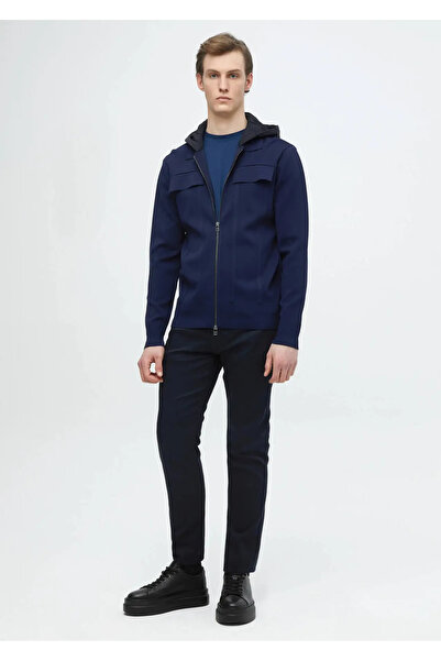 Ramsey Μπλε γιακά πόλο ζακέτα με απλό πλέγμα