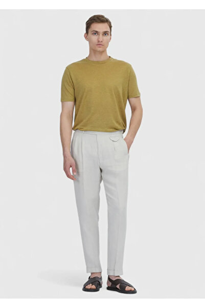 Ramsey Oil Green Plain Crew Neck 100% Linen T-Shirt