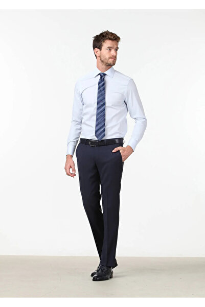 Ramsey Ανοιχτό μπλε ίσιο πουκάμισο με κανονική εφαρμογή, υφαντό κλασικό βαμβακερό πουκάμισο