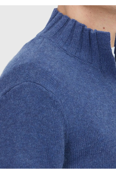 Ramsey Indigo Half Turtleneck Plain Knit Wool Blend Sweater