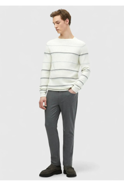 Ramsey Екрю велосипедний комір смугастий вовняний трикотажний светр