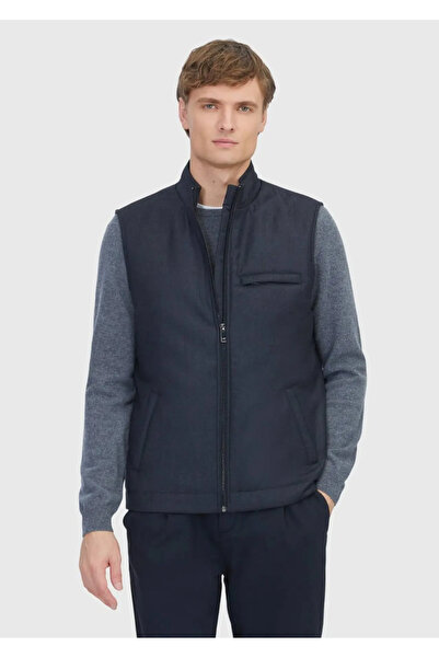 Ramsey Anthracite Regular Fit Stand Collar Casual Woven Sports Vest