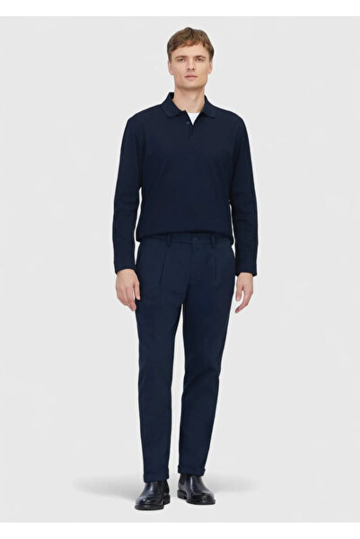 Ramsey Navy Blue Plain Woven Regular Fit Casual Cotton Blended Trousers