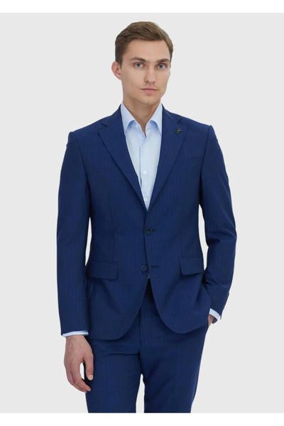 Ramsey Light Indigo Striped Modern Fit Wool Blend Suit