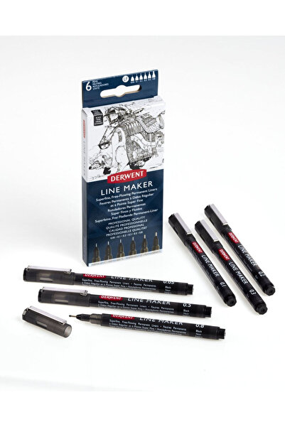 Derwent Set de 6 linii de desen profesionale 0,05/0,1/0,2/0,3/0,5/0,8 mm negre