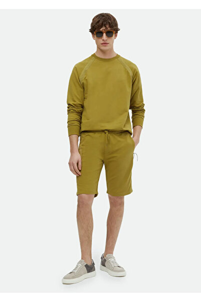 Ramsey Yağ Yeşili Düz Örme Jogging Fit Spor Pamuk Karışımlı Bermuda
