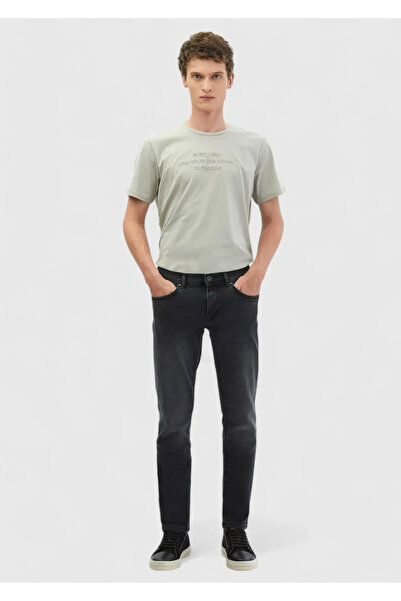 Ramsey Dark Gray Straight Slim Fit Denim Cotton Blended Trousers