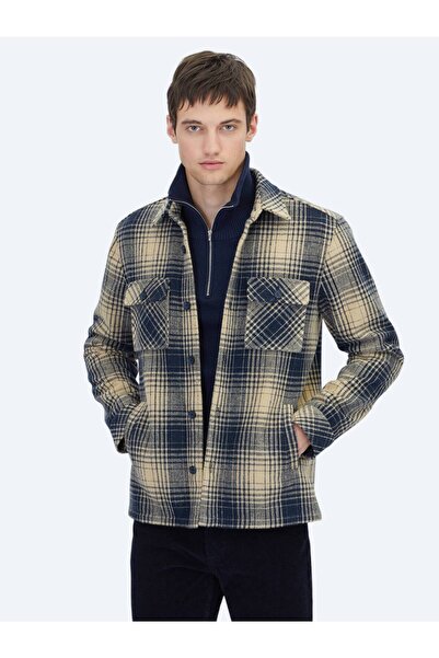 Kip Navy Blue Regular Fit Woven Overshirt