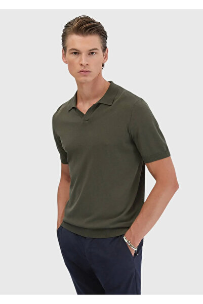 Ramsey Haki Polo Yaka Düz Örgü Triko