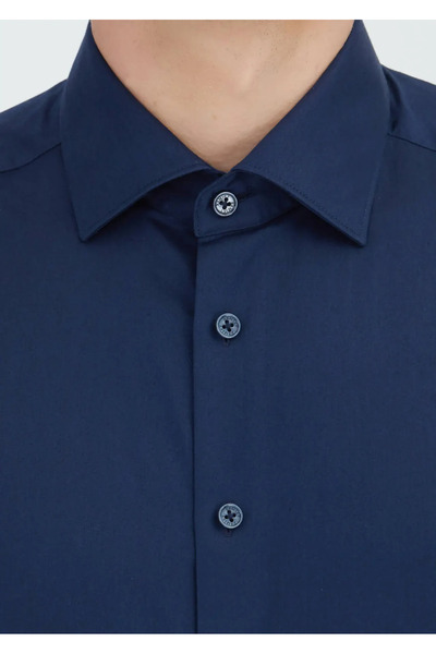 Ramsey Πουκάμισο Navy Blue Plain Regular Fit Woven Classic 100% βαμβάκι