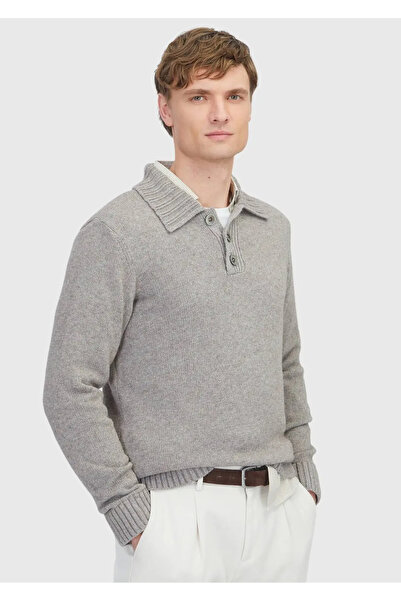 Ramsey Mink Polo Neck Plain Knit Wool Blend Sweater