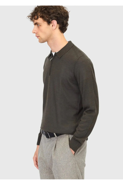 Ramsey Πλεκτό πουλόβερ από μαλλί με λαιμόκοψη χακί