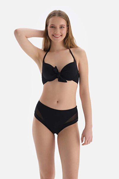 Dagi Black Tulle Detailed High Waist Bikini Bottom