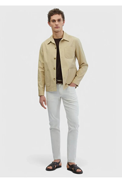 Ramsey Beige Plain Regular Fit Woven Cotton Blend Overshirt