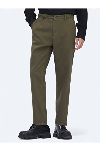 Kip Χακί υφαντό παντελόνι με χαλαρή εφαρμογή, casual βαμβακερό παντελόνι