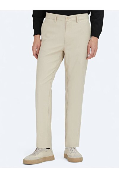 Kip Pantaloni casual bej, țesuți drept, cu croiala normală