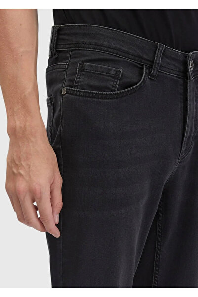 Ramsey Anthracite Straight Slim Fit Denim Cotton Blended Trousers